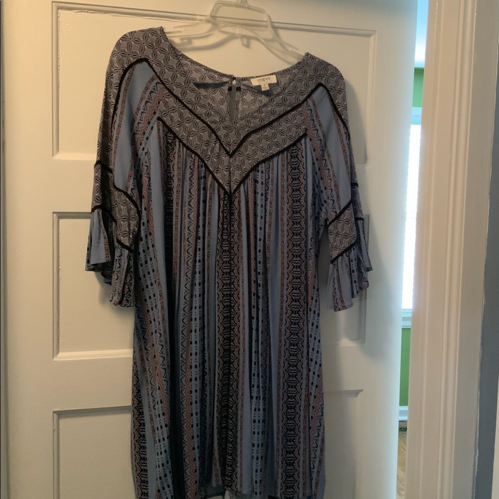 Umber multi-print tunic top